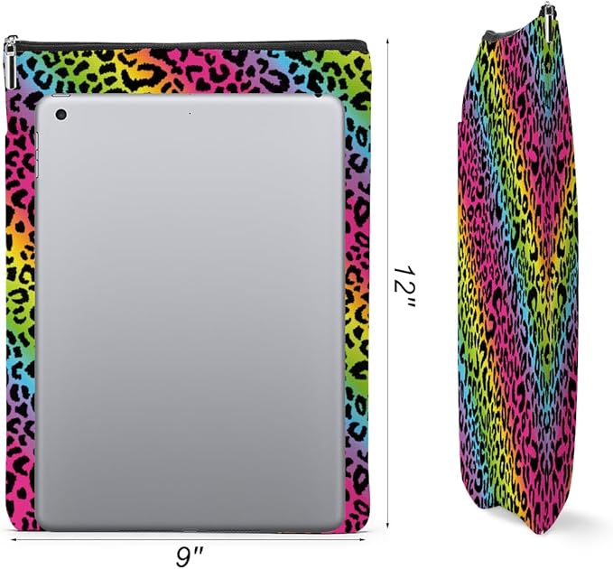 2 Pack Rainbow Leopard Print Book Sleeve, Books Protector，Books Pouch， Book Lovers Gifts，Bookish Gifts Waterproof Cover with Zipper，Leopard Decor Gift Bag for Women Girls Manager Christmas