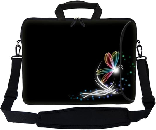 Meffort Inc 17 Inch Neoprene Laptop Bag with Extra Side Pocket, Soft Carrying Handle & Removable Shoulder Strap Fit 16" to 17.3" Size - Butterfly in the Corner