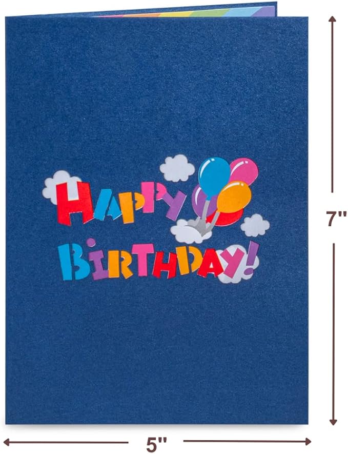 Paper Love Happy Birthday Train, Handmade 3D Pop Up Birthday Card - 5"x7" Cover - Includes Envelope and Note Tag