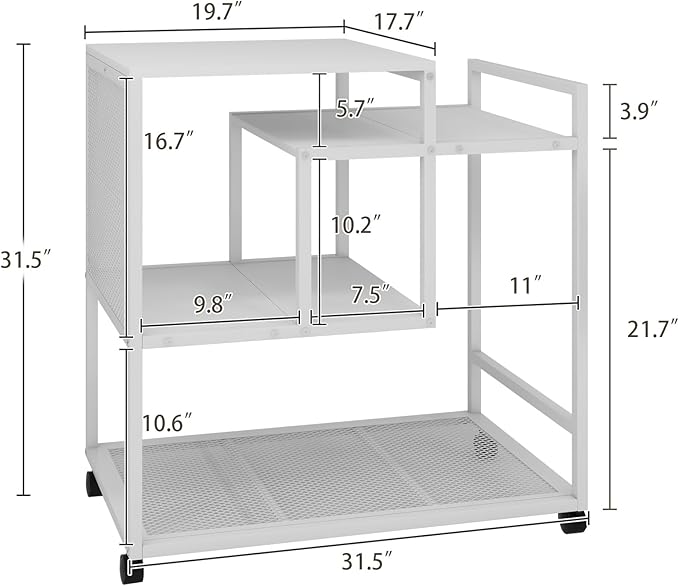 Natwind Mobile Printer Stand with Wheels,Computer Host Cart,PC Tower Stand, Multi-Functional Organizer Shelf for Shredder, Scanner, CPU,File Papers and Other Office Supplies (White)