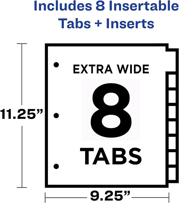 Avery Dividers for 3 Ring Binders, 8-Tab Sets, Two-Pocket Plastic Binder Dividers with Tabs, Multicolor, 1 Set (11907)
