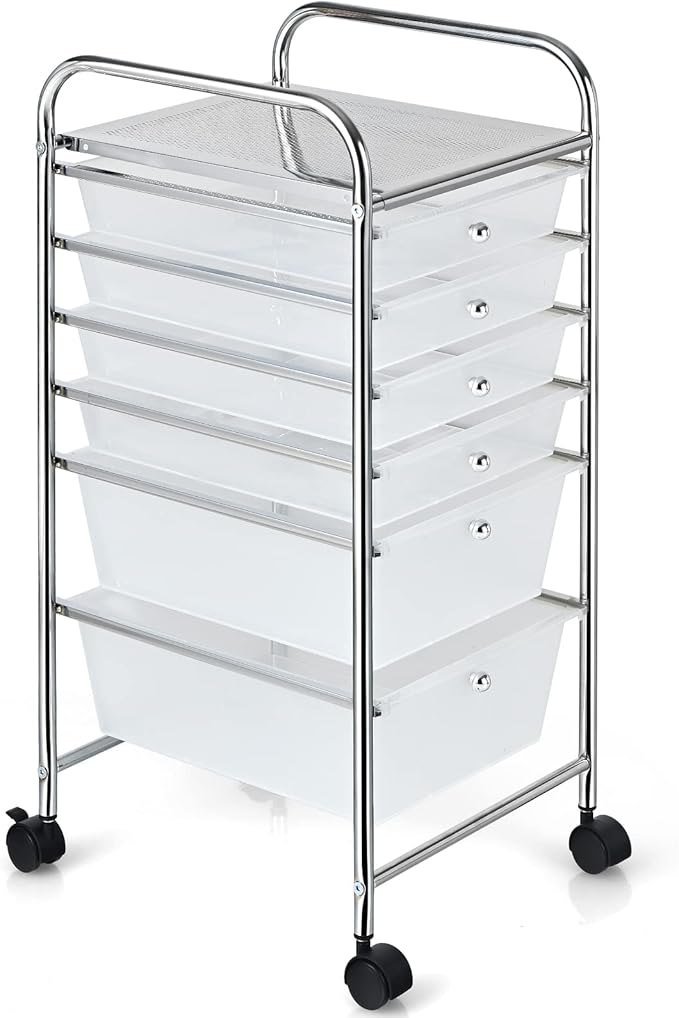 Julimoon 6 Drawers Rolling Storage Cart, 6-Tier Mobile Storage Drawers & Craft Organizers, Multipurpose Plastic Utility Cart with Wheels for Home, Office, Classroom & Garage (Clear)