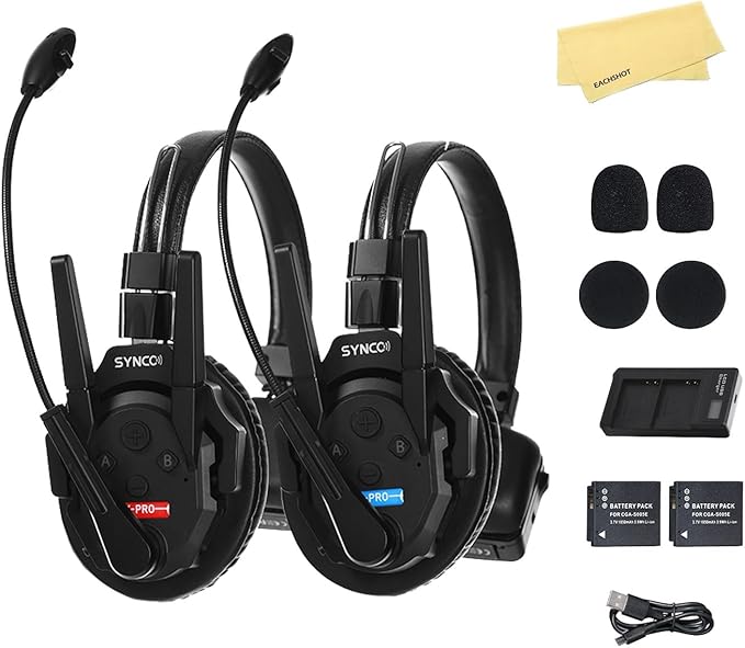 EACHSHOT SYNCO XTalk XPRO2 2.4GHz Wireless Headset Intercom System 2 Person Team Communication 500m Operating Range with Ai Noise Cancellation for Movie Shoot Live Show Stage Performance