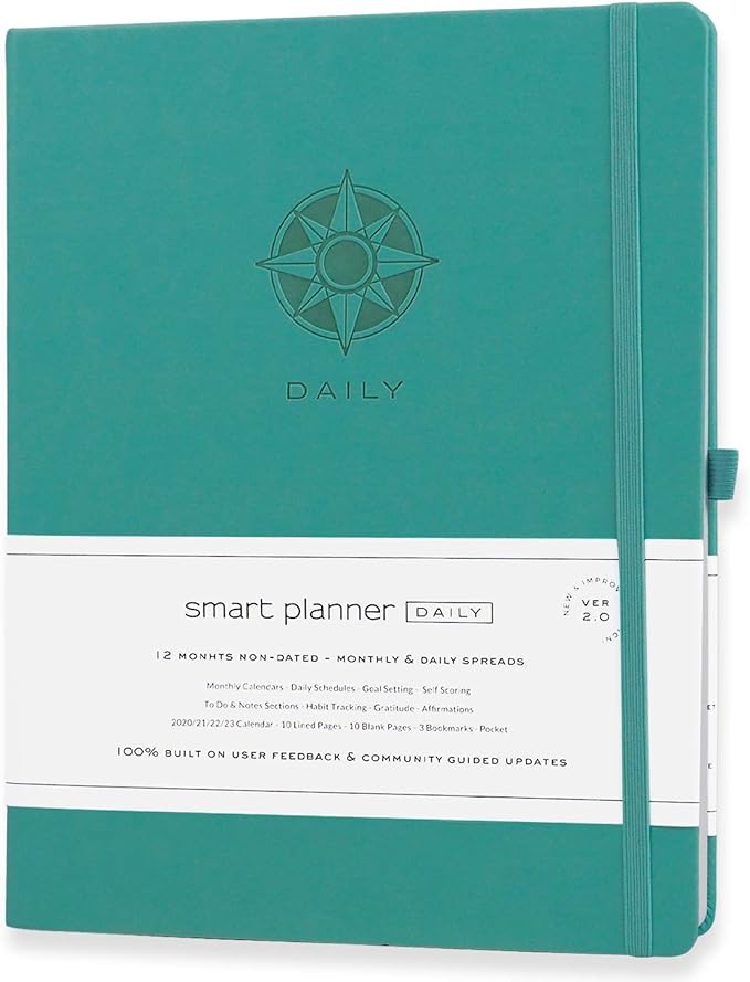 Smart Daily Planner - Achieve Goals & Increase Productivity, Time Management & Happiness - Weekly Monthly Day Planner with Gratitude Journal, Hardcover, Undated Business Planner