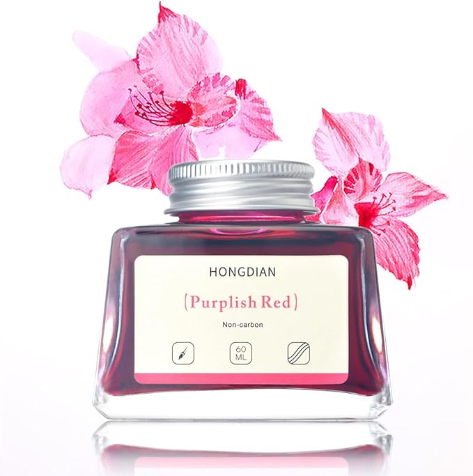 Hongdian Fountain Pen Bottled Ink Purplish Red Color, 60ml Non Carbon Inkwell Bottle, Artist Calligraphy Ink