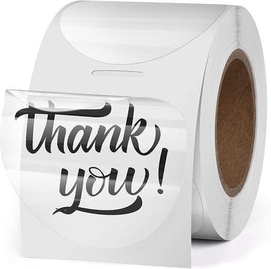 Transparent Thermal Labels Round 2 Inch Self Adhesive Circle Clear Printer Stickers Vinyl Waterproof Roll Decals Name Tag for Address Design DIY Logo Business 300 PCS