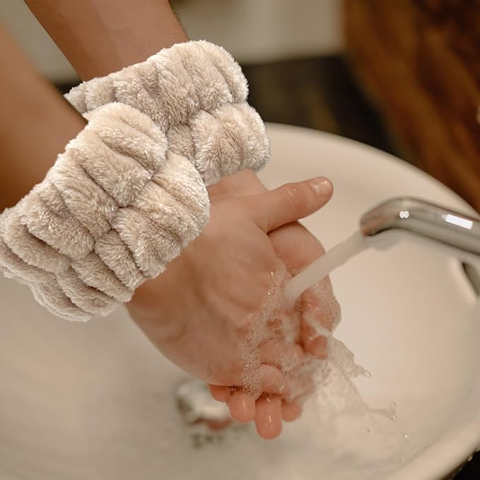 2 Pairs Wrist Washband for Women Washing Face, Wrist Spa Washband Absorbent Wristbands, Prevent Liquids from Spilling Down Your Arms