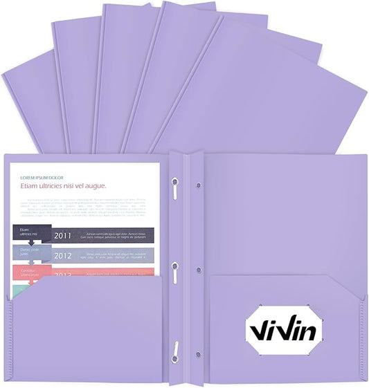 ViVin 12 Pack Heaty Duty Plastic Folders, 2 Pocket Poly File Plastics Folders with 3-Prong Fasteners, Pastel Color Plastic Folder for Letter Size Sheet, School Folder Kids Folder (Light Purple)