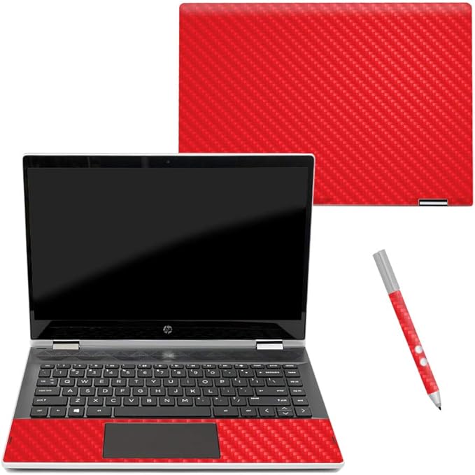 MightySkins Carbon Fiber Skin for HP Pavilion X360 14" (2018) - Solid Red | Protective, Durable Textured Carbon Fiber Finish | Easy to Apply, Remove, and Change Styles | Made in The USA