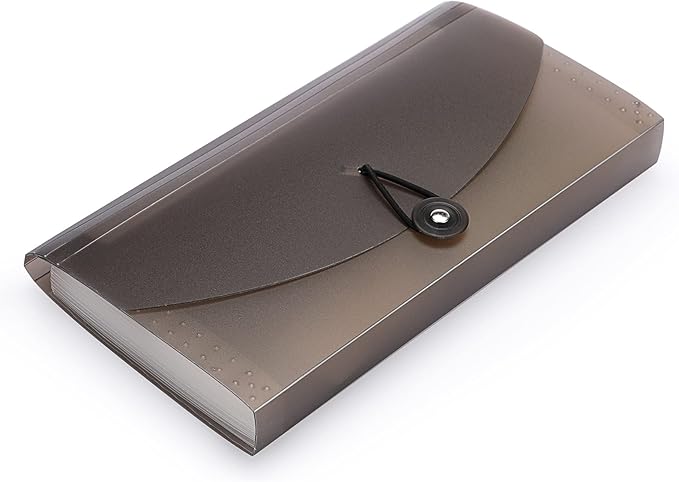BTSKY Expanding File Folder –New 13 Pockets Small Accordion File Folder Expandable Card Ticket Holder File Storage Folder Check Bill File Folder Plastic Wallet Case (Coffee Translucent)