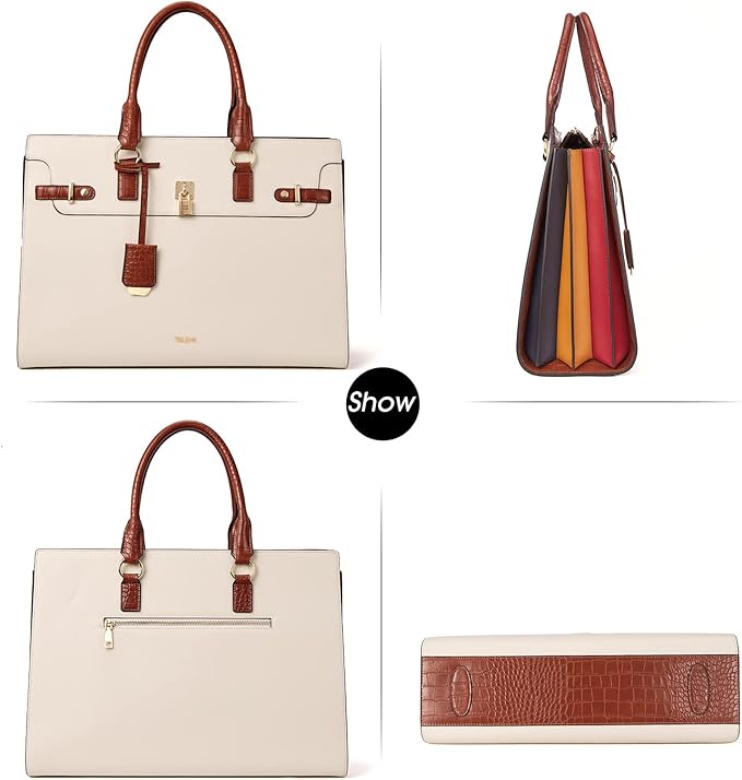 Telena Laptop Tote Bag for Women, 15.6 Inch Shoulder Tote Bag Leather Briefcase for Women, Large Capacity Handbag Bags