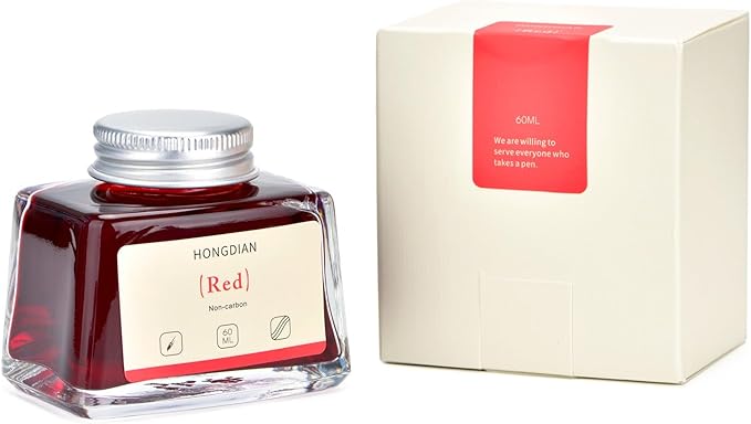 Hongdian Fountain Pen Bottled Ink Red, 60ml Fountain Pen Bottled Ink, Non Carbon