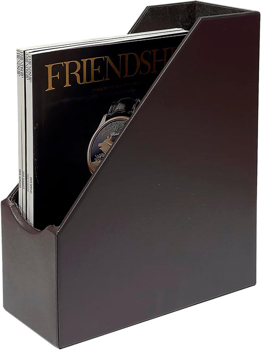 UnionBasic Magazine File Holder - Office Leatherette Desktop Document File Folder Journals Organizer Racks, Coffee