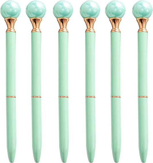 6 Pieces False Pearl Decoration Twist Metal Ballpoint Pen Ball Pen 1.0 MM Black Ink