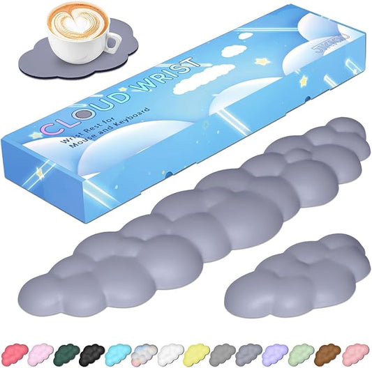 JIKIOU Upgrade Leather Cloud Keyboard Wrist Rest, Cloud Wrist Rest with Non-Slip PU Base, Comfortable Memory Foam Wrist Rest for Computer Laptop Mac Gaming Office and Pain Relief Christmas Wish Gift