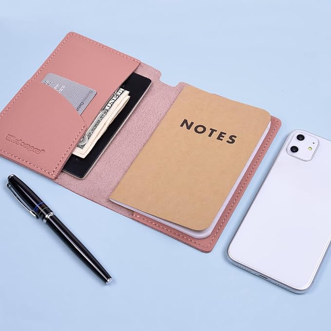 Journal Cover, 2 Pack Wisdompro PU Leather Notebook Cover for Field Notes,or Other 3.5" x 5.5" Pocket Notebooks - Pink