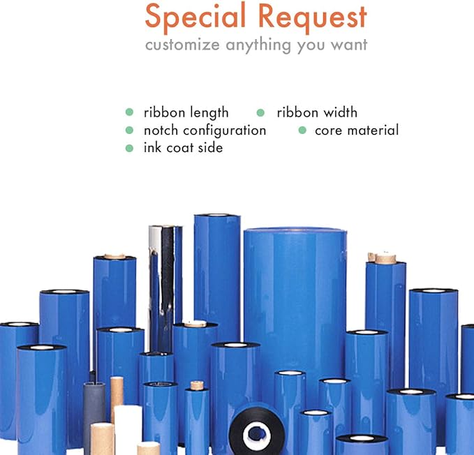 6 Rolls Wolfbarco 4.02" x 1476' (102mm x 450m) Black Premium Resin-Enhanced Wax Thermal Transfer Ribbon Compatible with Zebra,TEC, INTERMEC,Citizen,TSC,GODEX,ARGOX Printers