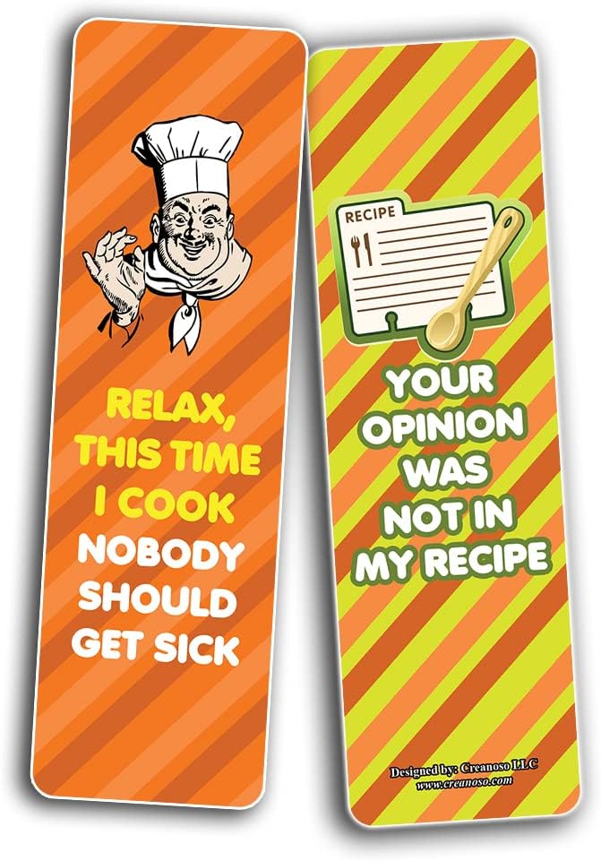 Creanoso Funny Cooking Bookmarks (2-Sets X 6 Cards) – Daily Inspirational Card Set – Interesting Book Page Clippers – Great Gifts for Adults and Professionals