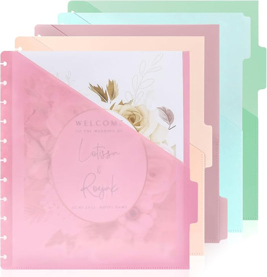 5 Pcs Letter Size Discbound Dividers with Tabs and Pockets - 8.5 x 11 Plastic Dividers for Office