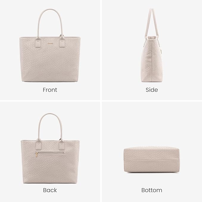 LOVEVOOK Laptop Purses and Handbags for Women, 15.6 Inch Computer Bag Work Tote Briefcase Satchel Handbags for Women with Small Clutch, Beige