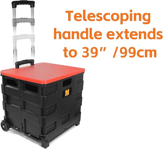 MaxWorks 50830 Collapsible Black Rolling Folding Dolly Cart for Teachers - Multi-Functional Teacher Dolly with Extra Storage, Durable Wheels, and Easy-to-Fold Design for Classroom, Office, Shopping