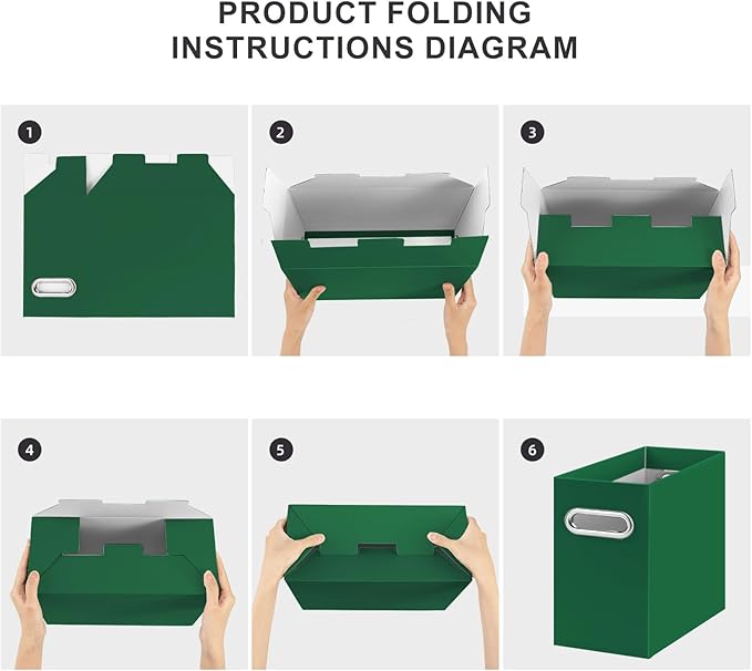 Oterri File Organizer, Small Storage Box, Cardboard File Folder Organizer, Collapsible File Box, Hanging File Organizer for Letter Size, Portable File Box with Handle, Only Box (Dark Green,8 Packs)