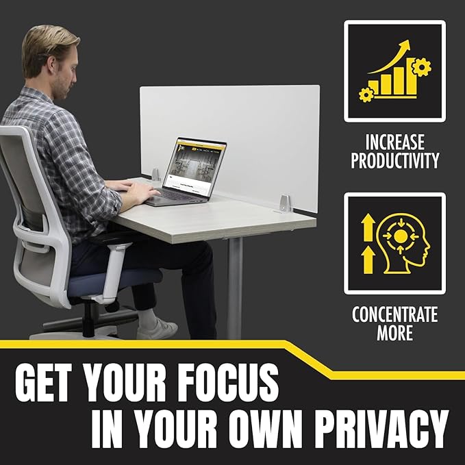 Obex Frosted Acrylic Desk Mounted Privacy Panel, 18", Aluminum