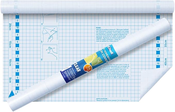 Chell Clear Contact Paper Roll for Books, 17.5 in x 5 ft Clear Self Adhesive Book Cover Paper Protector