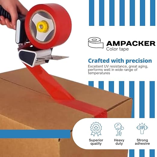 Heavy Duty Packaging Color Tape for Shipping,Packing and Moving 3" Wide x 2.0 Mil Thick -110 Yrd Roll -Acrylic Adhesive Tape for Box Sealing. (4 Rolls, Red, 3" Wide x 110 yds)
