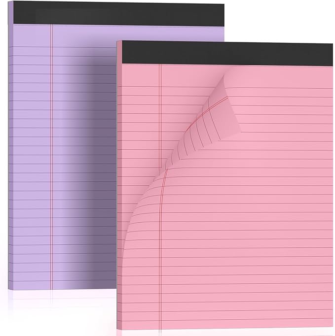 Colored Legal Pads 8.5 x 11 Legal Pads 2 Pack Wide Ruled Notepads Colored Note Pads 8.5x11 Perforated Legal Notepads 21LB Legal Pad 30 Sheets Writing Pads for School, College, Office (Pink/Purple)