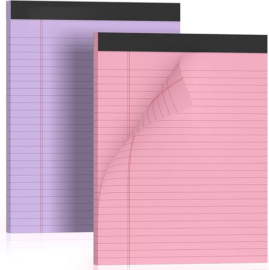 Colored Legal Pads 8.5 x 11 Legal Pads 2 Pack Wide Ruled Notepads Colored Note Pads 8.5x11 Perforated Legal Notepads 21LB Legal Pad 30 Sheets Writing Pads for School, College, Office (Pink/Purple)