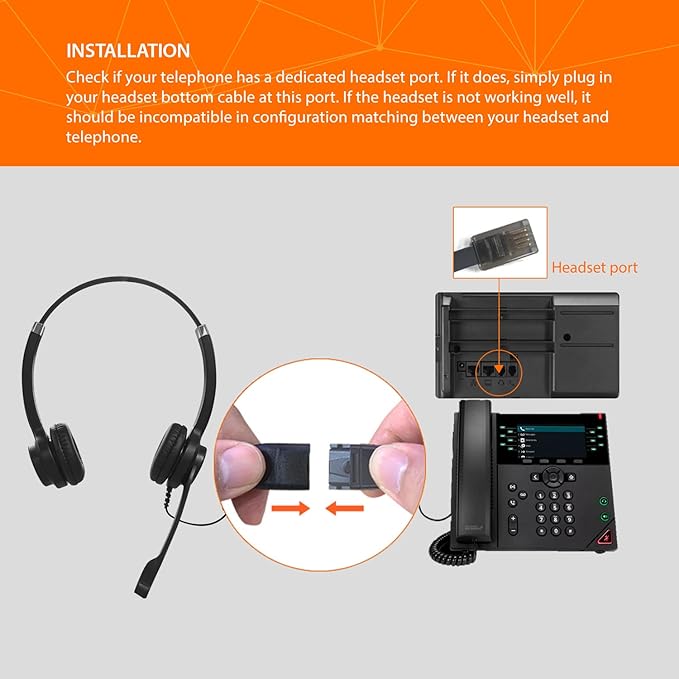 IPD IPH-255 Phone Headset with Noise Cancelling Microhone for Office and Call Center- Comapatible with Polycom VVX,Aastra,Avaya Digital, Nortel, Samsung,Mitel landline Phones