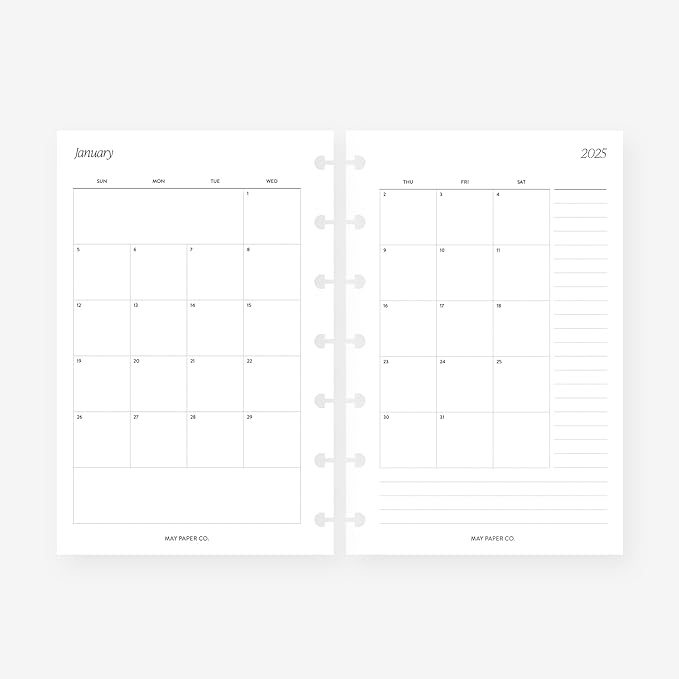Mini Happy Planner 2025 Month on Two Pages Monthly Planner Insert Agenda Refill for 7-Discs Notebook 4.6 x 7 (Monthly with Notes (Sunday start) (Non-separable Months))