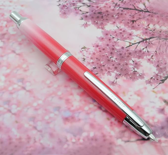 JINHAO 10 Press Fountain Pen, Retractable Metal Pen with Ink Converter (F Nib 0.5mm, Gradient Rose Red)