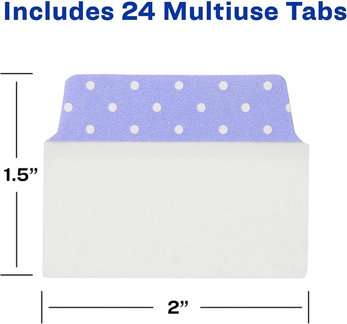 Avery Multiuse Ultra Tabs, 2" x 1.5", 2-Side Writable, Assorted Pastel Dots, 24 Repositionable Tabs (74773)