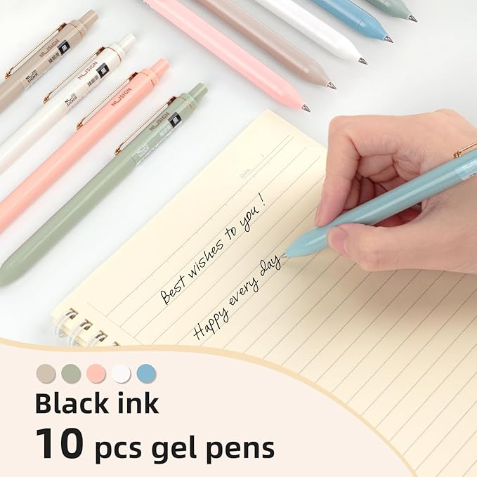 NUSIGN Gel Pens, 10 Pcs 0.5mm Retractable Black Ink Fine Point Rolling Ball Gel Pen, Smooth Writing No Bleed for Journaling Note Taking, Home School Office Supplies