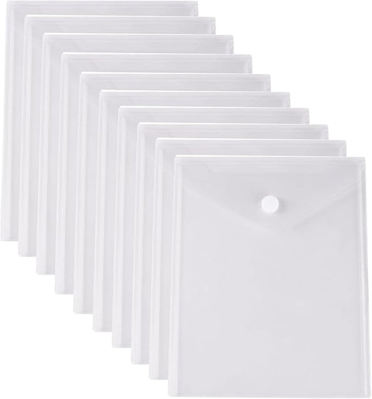 8.5 x 11 Vertical Clear Letter Sized Plastic Envelopes Document File Storage Holder 10 Pack Hook Loop Closure