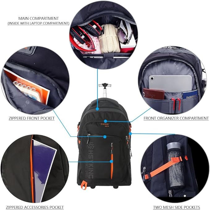 22 Inches Large Wheeled Rolling Laptop Backpack for Business and Travel Wheeled Adult Laptop Backpack