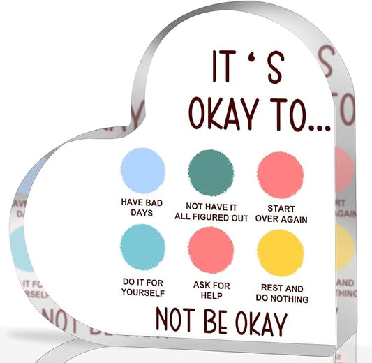 Mental Health Decor, Psychotherapy Affirmations Heart Acrylic Sign, School Counselor Sign, Mental Health Anxiety Healthy Coping Skill, Mental Health Gifts for School Home Tabletop Therapy Office Decor