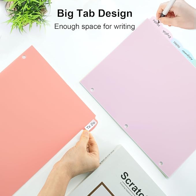 8 Count/1 Set Write & Erase Binder Dividers with Tabs, Durable Plastic 8 Tab Dividers for 3 Ring Binder Letter Size, Separators for Student School Home Office Document Organizer, Pastel