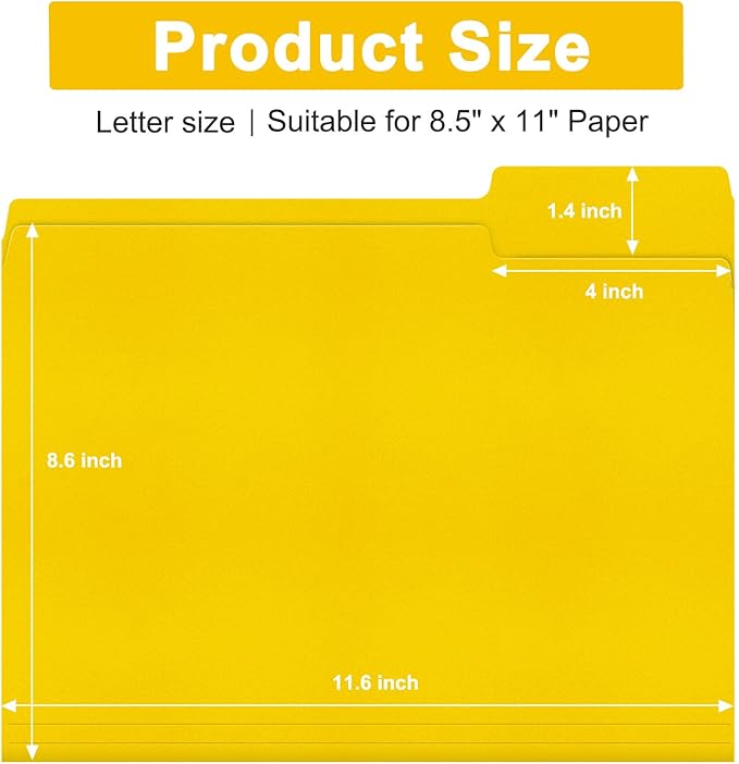 ViVin File Folders, Fits 8.5 x 11 Letter Size Paper, 1/3-Cut Tabs, 120 Pack Manilla Colored File Folders, Perfect for Home, Office, and School Documents File Paper(Yellow)