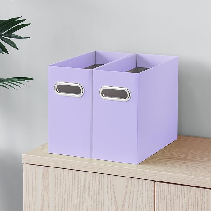 Oterri File Organizer, Small Storage Box, Cardboard File Folder Organizer, Collapsible File Box, Hanging File Organizer for Letter Size, Portable File Box with Handle, Only Box (Purple,4 Packs)
