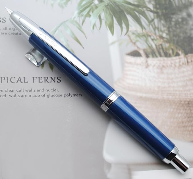 JINHAO 10 Press Fountain Pen, Retractable Metal Pen with Ink Converter (F Nib 0.5mm, Pearl Blue)