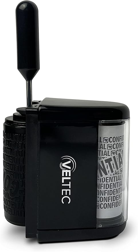 Veltec ID Protector Ink Roller - Identity Theft Protection Roller Stamp Set (Black, Stamp+3 Refills)