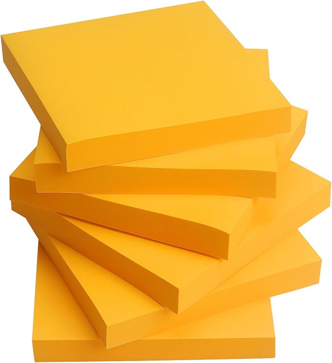 Sticky Notes 3x3 Self-Stick Notes Pads with 6 Bright Colors, Easy to Post for Office, Shool, Home, 6 Pads/Pack, 100 Sheets/Pad (Orange)