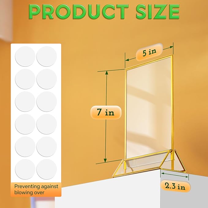 Gold Frames 5X7 Acrylic Sign Holder Double-Sided Tabletop Picture Frames for Menu Holder Wedding Table Number Holder Christmas Photo Frames with Removable Sticky Dots-12 Pack