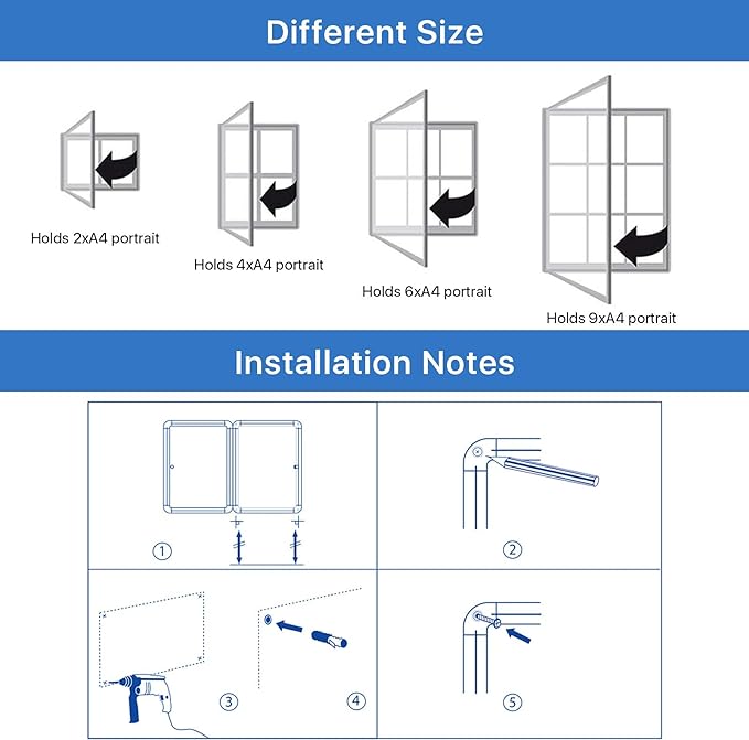 SWANCROWN Lockable Noticeboard White Bulletin Boards Magnetic Wall Mount Message Board with Glass Door and Keys 28x26inch(6xA4)