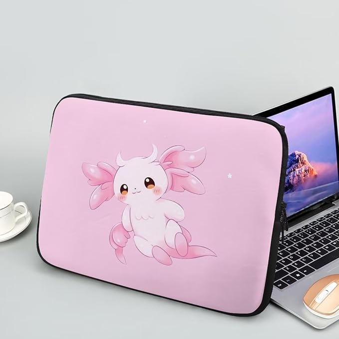 Cute Axolotl Laptop Sleeve for Women 15 inch Lap Top Case Slightly Laptop Pouch with Humanize Design Computer Carrying Case Easy to Clean Laptop Accessories Pink Tablet Bag