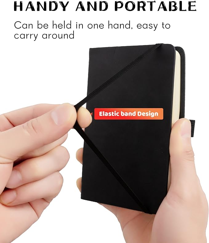 2Pack Pocket Notebook Small Notebook Journal Notebook 4 inches x 5.7 inches 200 Pages Leather Cover With Pen Holder Page Marker Ribbons (Black-withpen)
