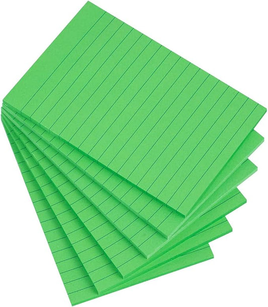 Vanpad Lined Sticky Notes 4X6 in Big Green Ruled Stickies Super Sticking Power Memo Pads Strong Adhesive, 6 Pads/Pack, 45 Sheets/pad